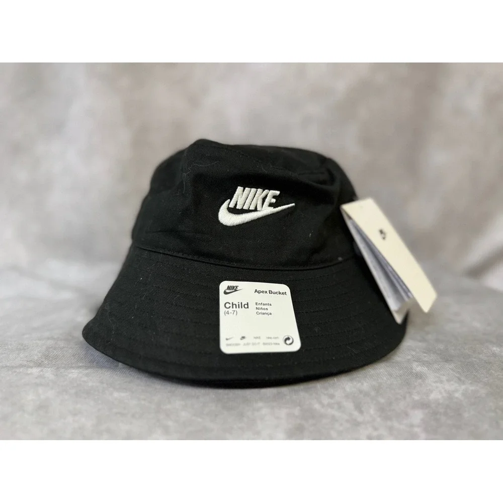 Nike 8A3085-023 Kids Bucket Hat Black Cotton APEX‎ Unisex Size 4/7